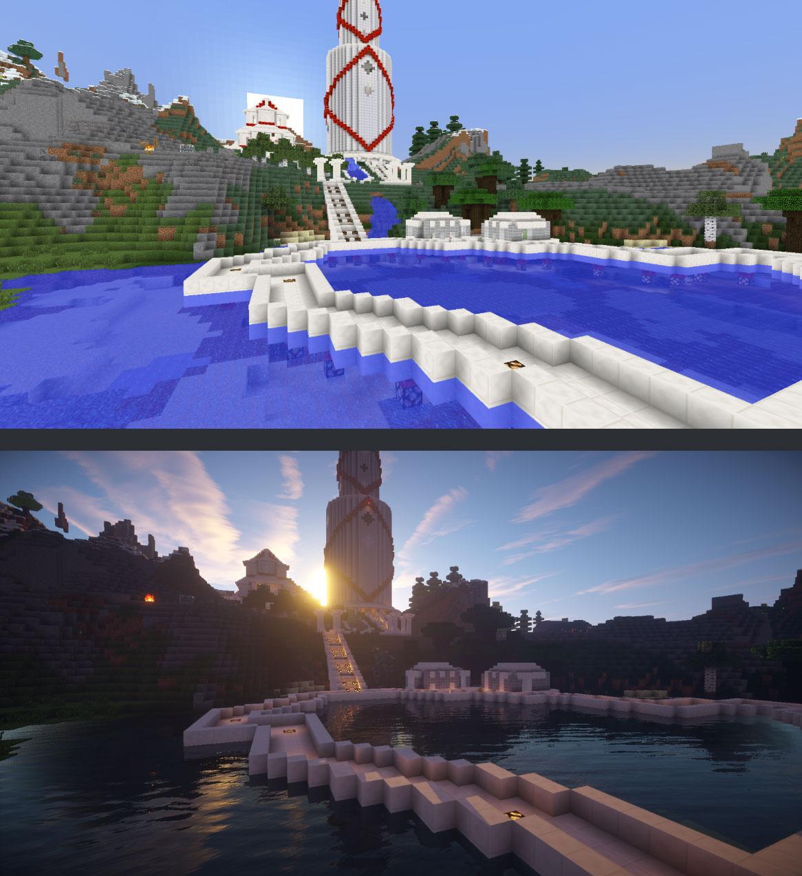 Minecraft before and after shaders. How could you go back?